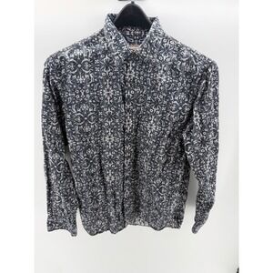 Vintage Italia Button Down Shirt Men Medium Blue White Floral Textured Cotton EX